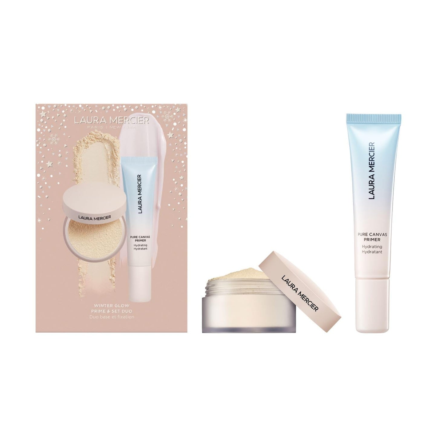 Laura Mercier Translucent Loose Talc-Free Setting Powder Ultra-Blur: Hyaluronic Acid Infused, Natural & Blurring Finish, Long Lasting, For Normal to Dry + Mature Skin, 4 Shades, Holiday Gift Set