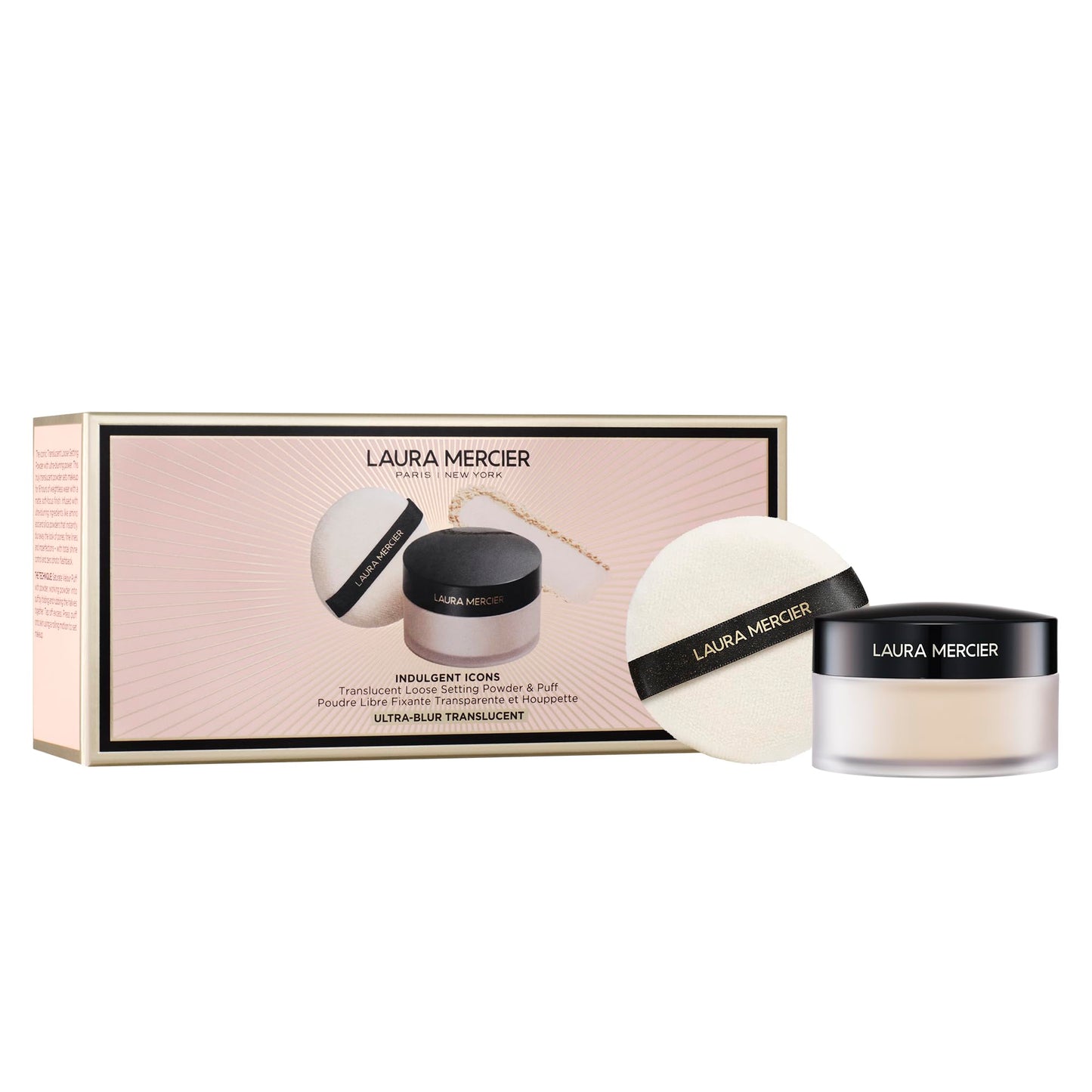 Laura Mercier Translucent Loose Talc-Free Setting Powder Ultra-Blur: Hyaluronic Acid Infused, Natural & Blurring Finish, Long Lasting, For Normal to Dry + Mature Skin, 4 Shades, Holiday Gift Set