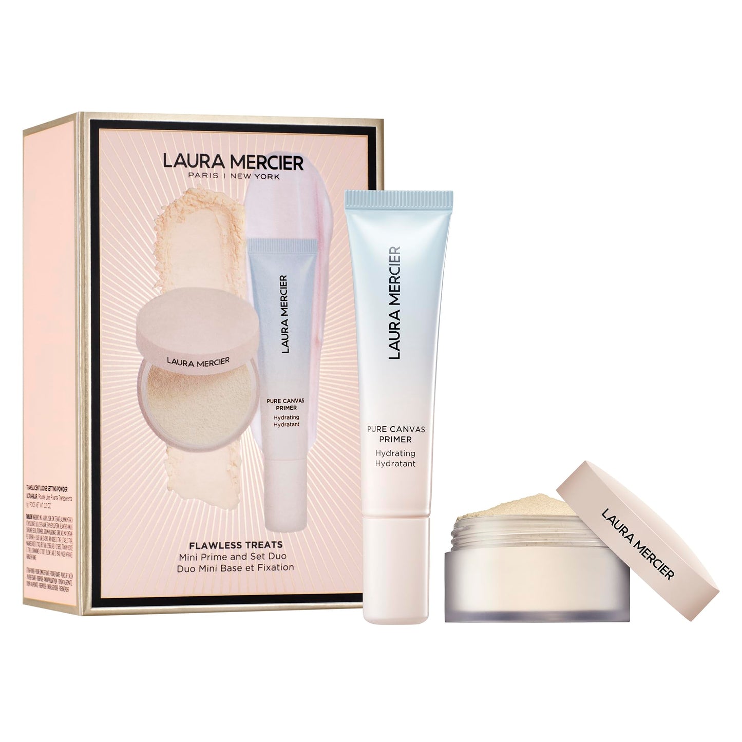 Laura Mercier Translucent Loose Talc-Free Setting Powder Ultra-Blur: Hyaluronic Acid Infused, Natural & Blurring Finish, Long Lasting, For Normal to Dry + Mature Skin, 4 Shades, Holiday Gift Set